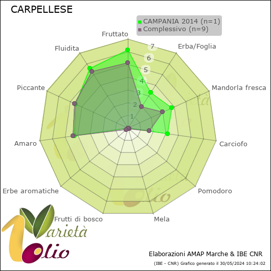 Profilo sensoriale medio della cultivar  CAMPANIA 2014